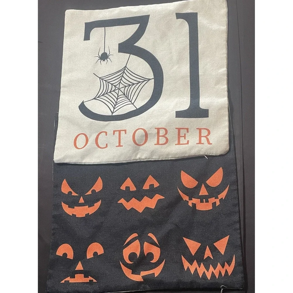 17×17 Pillow Case Set Lot Of 2 October 31st And Pumpkin‎ Halloween Themed